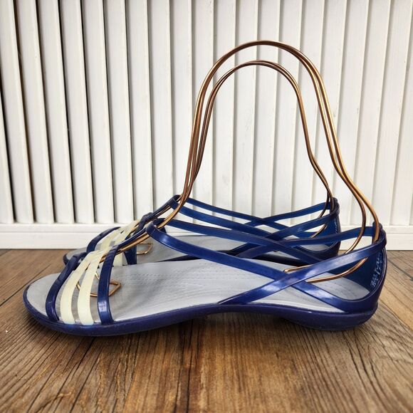 Crocs Isabella Strappy Jelly Sandals Womens Sz 8 Blue Ivory Slip On Shoes 202465 - Picture 3 of 9